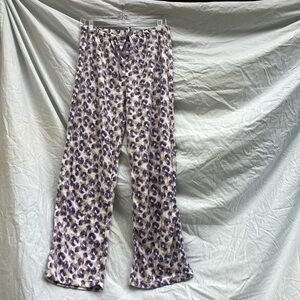 Mayfair NWT tan and purple animal print Minky Fleece Sleep Pants, size medium